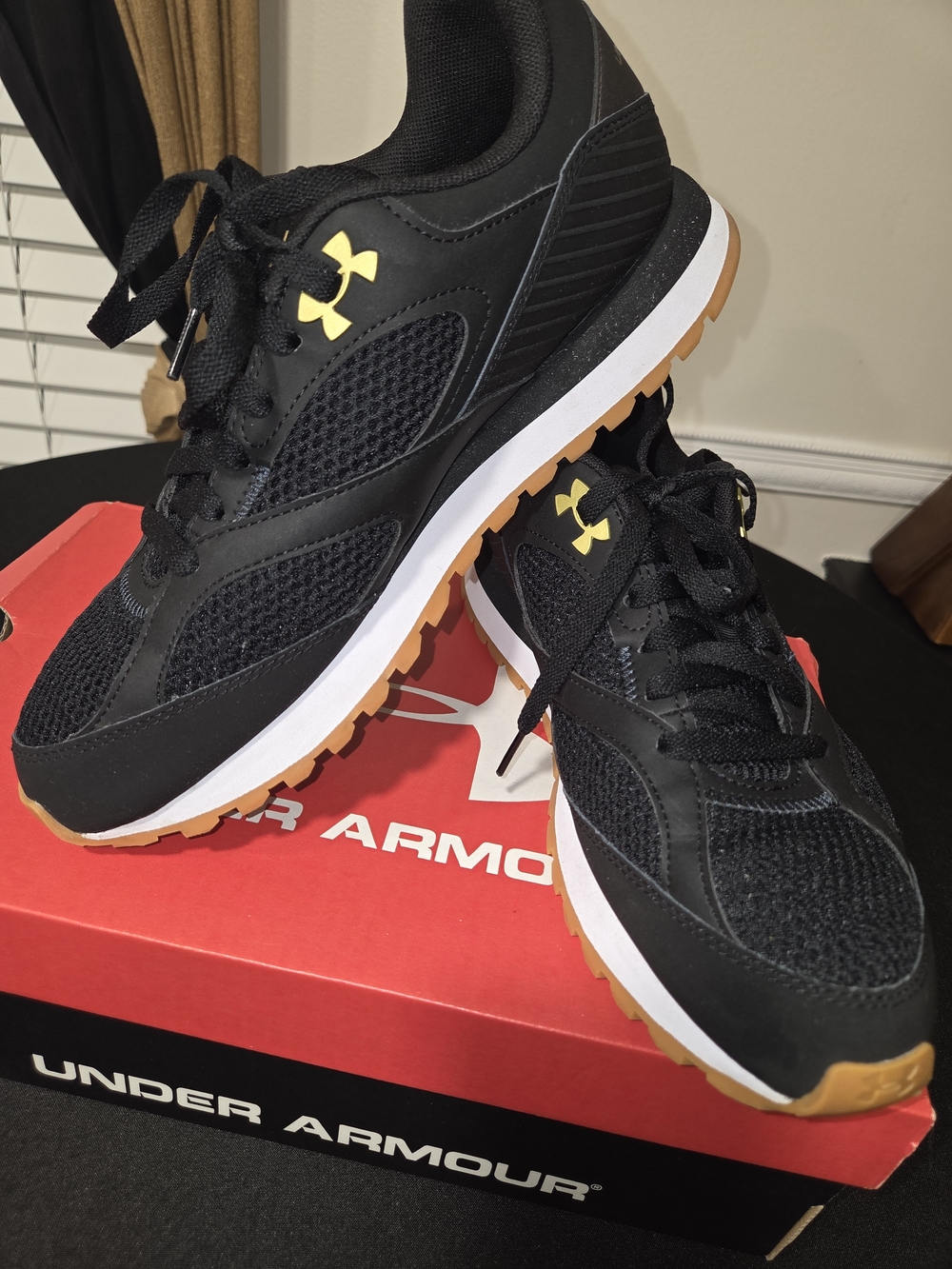 Women's Size 11 Under Armour Black Athletic Sneakers with Gum Outsole